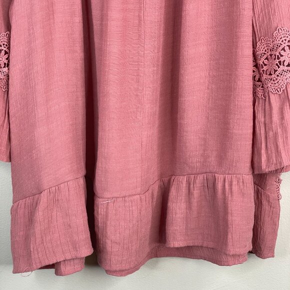 Womens Boho Top 22W 24W Pullover Peasant Flare 3/4 Sleeve Crochet Flowy Tunic - Picture 8 of 12